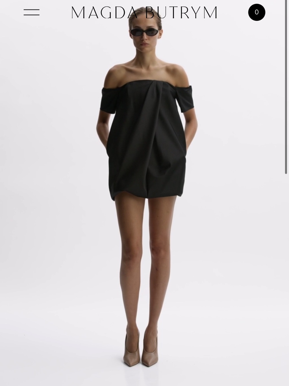 Magda Butrym Black Off-the-Shoulder “Bubble” Mini Dress, 36